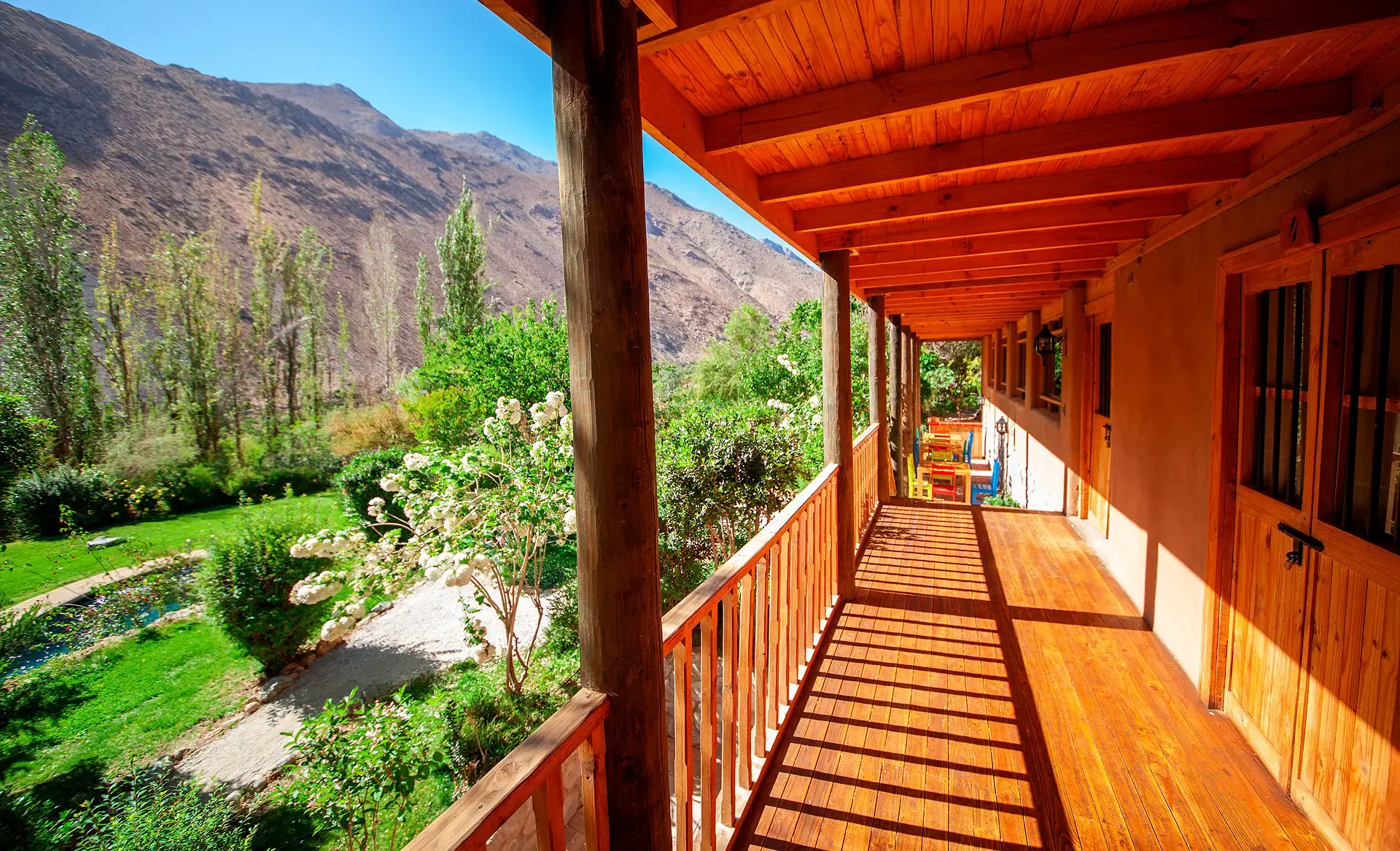 Wooden deck overlooking the mountains at Casona Distante