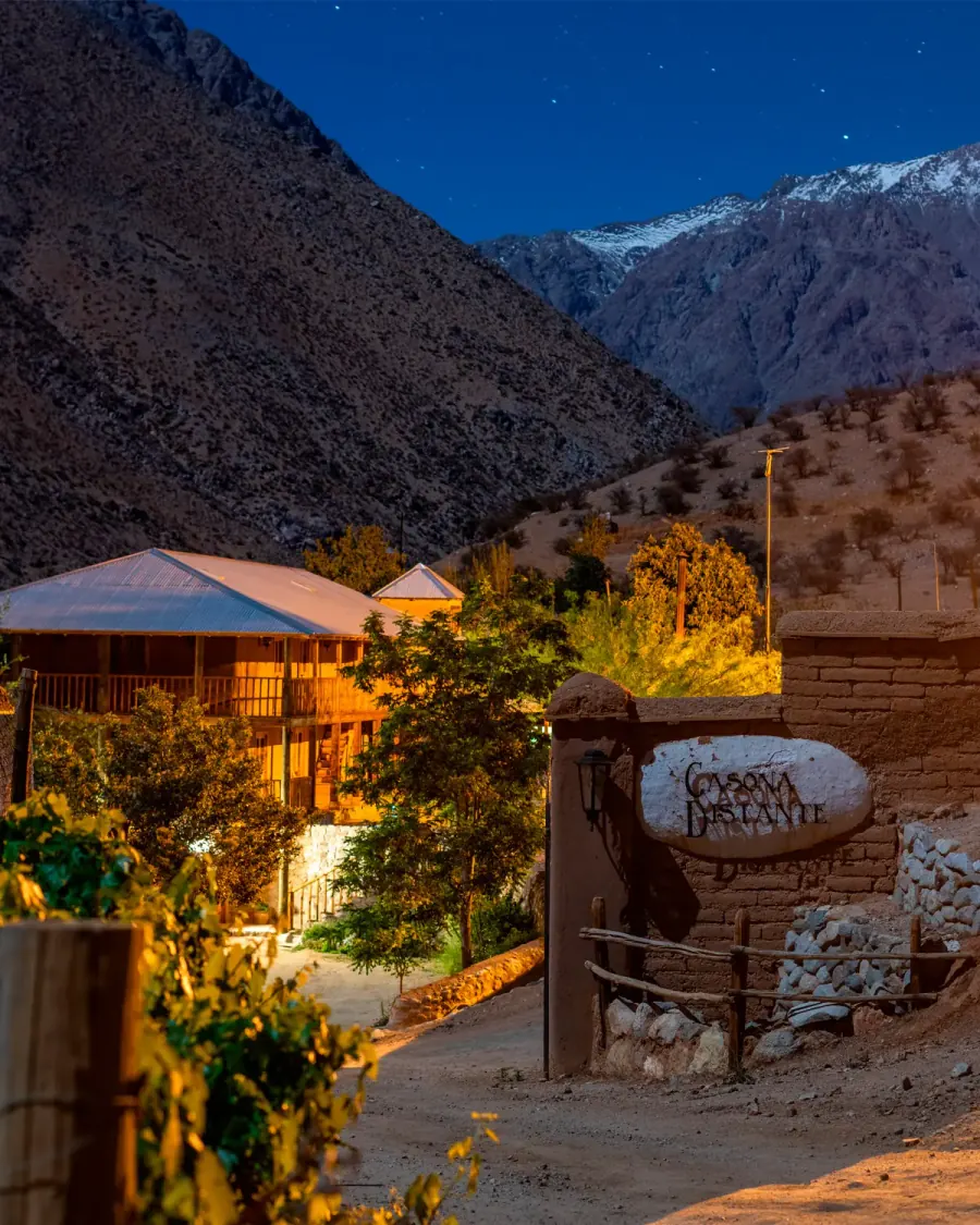 Entrance of Casona Distante at night, Elqui Valley